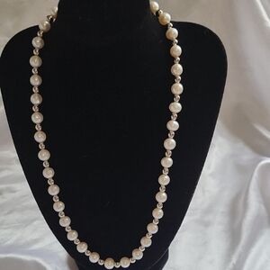 Genuine Pearl Necklace With 925 Silver Clasp And Silver Beads